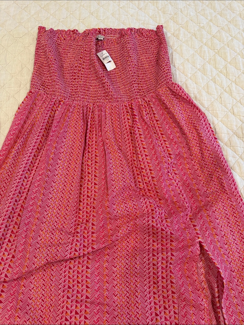 Loft Pink Smocked Strapless Dress